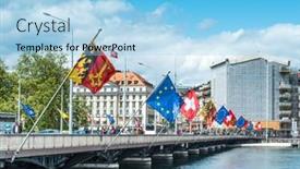  Presentation with country flags - Slides having switzerland-geneva-may-11-bridge background and a light blue colored foreground