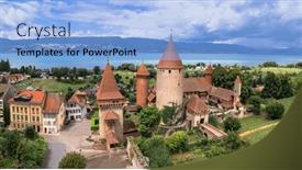  Presentation with lac - PPT theme with switzerland-scenic-places-estavayer-le and a light blue colored foreground