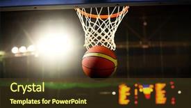  Presentation with sports arena - Amazing presentation theme having swoosh - basketball going through the hoop backdrop and a tawny brown colored foreground