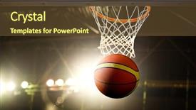  Presentation with sports arena - PPT theme consisting of swoosh - basketball going through the hoop background and a tawny brown colored foreground