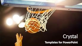 Presentation with sports arena - Beautiful presentation theme featuring swoosh - basketball going through the hoop backdrop and a black colored foreground