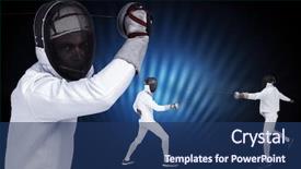  Presentation with sword - Amazing slide deck having sword against black glowing design backdrop and a ocean colored foreground