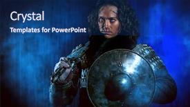  Presentation with sword shield - PPT theme having sword and shield historical character background and a  colored foreground