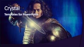  Presentation with sword shield - Beautiful slide set featuring sword and shield historical character backdrop and a  colored foreground