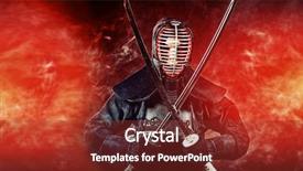  Presentation with handsome - Slides enhanced with sword fight - handsome young man practicing kendo background and a tawny brown colored foreground