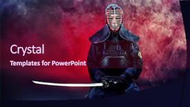  Presentation with sword - Audience pleasing presentation theme consisting of sword fight - handsome young man practicing kendo backdrop and a violet colored foreground