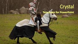 Presentation with horse knight - Amazing PPT layouts having sword fight - knight on horse backdrop and a tawny brown colored foreground