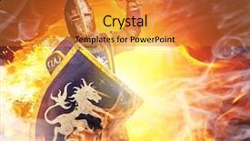  Presentation with knight - PPT theme enhanced with sword fight - medieval knight in attack position background and a gold colored foreground