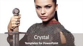  Presentation with knight - PPT theme featuring sword fight - portrait of a medieval female background and a dark gray colored foreground