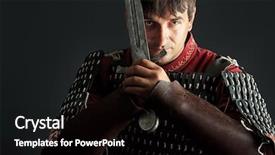  Presentation with armor - Presentation theme consisting of sword fight - portrait of a medieval male background and a black colored foreground