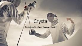  Presentation with sword - PPT theme consisting of sword fight - two fencers facing each other background and a soft green colored foreground