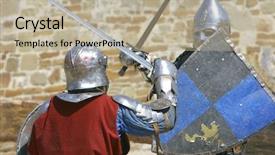  Presentation with knights - Audience pleasing PPT theme consisting of sword fight - two knights fighting backdrop and a mint green colored foreground
