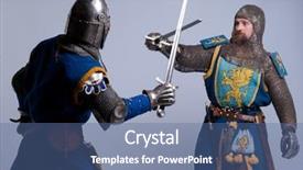  Presentation with knights - Beautiful PPT layouts featuring sword fight - two medieval knights fighting backdrop and a ocean colored foreground