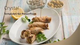  Presentation with sword - Beautiful slides featuring sword-fish-rolled-up backdrop and a coral colored foreground