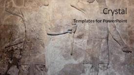  Presentation with demon - PPT theme with sword god - old assyrian relief representing background and a coral colored foreground