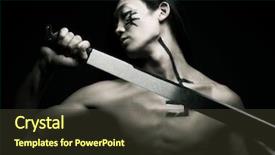  Presentation with samurai - Audience pleasing presentation design consisting of sword samurai - asian man with katana backdrop and a tawny brown colored foreground