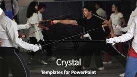  Presentation with sword - Audience pleasing slides consisting of sword sport young athlete portrait at training backdrop and a dark gray colored foreground