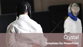  Presentation with sword - Colorful slides enhanced with aviation - senior funny man backdrop and a light gray colored foreground