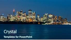  Presentation with sydney - PPT theme having sydney skyline in the evening background and a navy blue colored foreground