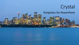  Presentation with sydney - Colorful PPT theme enhanced with sydney skyline in the evening backdrop and a light blue colored foreground