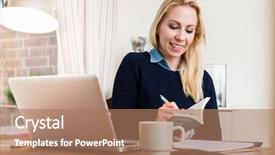  Presentation with writing - Audience pleasing theme consisting of syllabus - portrait of a smiling woman backdrop and a coral colored foreground