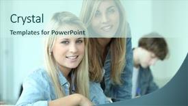  Presentation with teenagers - Slides consisting of syllabus - three teenagers revising together background and a cool aqua colored foreground