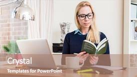  Presentation with woman office desk - Slides having syllabus - woman sitting at her desk background and a coral colored foreground