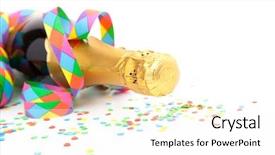  Presentation with bottle - Colorful PPT layouts enhanced with sylvester - champagne bottle with party decoration backdrop and a white colored foreground