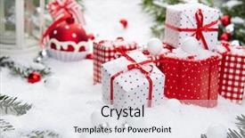  Presentation with gift - Presentation theme having sylvester - christmas gift on snow background and a  colored foreground