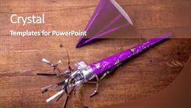  Presentation with childrens birthday party - PPT theme enhanced with sylvester - party hat on wood table background and a coral colored foreground