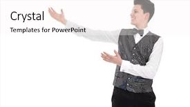 Presentation with butler - Colorful theme enhanced with sylvester - young smiling waiter or butler backdrop and a white colored foreground