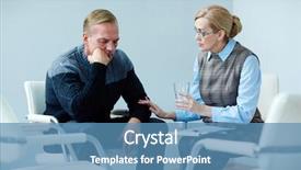  Presentation with water glass - Theme featuring symapthy - mature psychiatrist offering glass background and a teal colored foreground