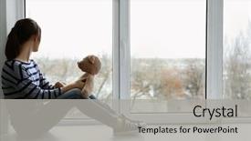  Presentation with toy - Beautiful presentation theme featuring lost symbol - little girl with toy bear backdrop and a light gray colored foreground