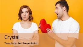  Presentation with lost - Colorful slides enhanced with lost symbol - portrait of a cheerful young backdrop and a yellow colored foreground