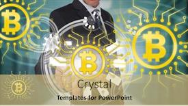  Presentation with crypto - Cool new PPT theme with symbol of bit coin digital crypto currency against businessman using digital screen backdrop and a soft green colored foreground