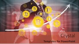  Presentation with crypto - Beautiful slides featuring symbol of bit coin digital crypto currency against businessman using digital screen backdrop and a red colored foreground