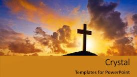  Presentation with crucifixion - Presentation theme featuring symbol of golgotha in christian background and a gold colored foreground
