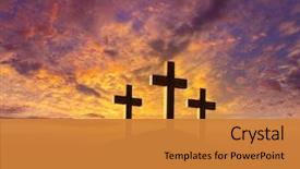  Presentation with crucifixion - Presentation theme featuring symbol of golgotha in christian background and a gold colored foreground