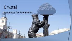  Presentation with sol - Colorful presentation enhanced with symbol of madrid - statue backdrop and a light blue colored foreground