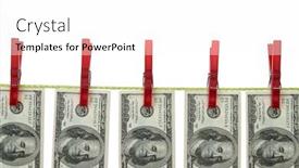  Presentation with money laundering - Theme featuring symbol of money-laundering of dollars on clothes line background and a white colored foreground