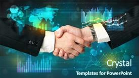  Presentation with handshake - Cool new PPT theme with symbol partnership - handshake with charts and diagrams backdrop and a ocean colored foreground