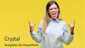  Presentation with music business - Colorful presentation theme enhanced with symbol with hands up music backdrop and a yellow colored foreground
