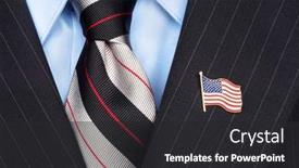  Presentation with 3d figure american flag - Cool new PPT theme with symbolic-american-flag-lapel-pin backdrop and a dark gray colored foreground