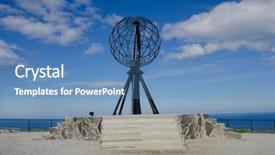  Presentation with globe - Colorful slide deck enhanced with slim blonde long haired woman in bikini with orange cocktail on tropical beach backdrop and a coral colored foreground