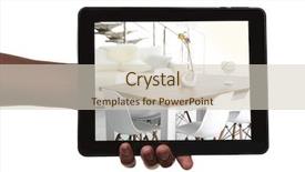  Presentation with hands holding black tablet - Presentation theme enhanced with symbolic number - male hands holding a tablet background and a soft green colored foreground