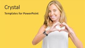  Presentation with romantic love - Cool new PPT layouts with symbolism - beautiful young elegant woman backdrop and a yellow colored foreground