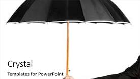  Presentation with umbrella - Colorful presentation design enhanced with safety symbols - man's hand holding an umbrella backdrop and a white colored foreground