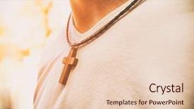  Presentation with religious symbols - PPT layouts with religious symbols - wooden cross necklace on man's background and a lemonade colored foreground
