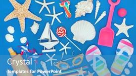 Presentation with summer holiday - Presentation with symbols-of-summer-with-seashells background and a teal colored foreground