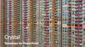  Presentation with building modeling information - Cool new PPT layouts with symmetrical - exterior of building facade backdrop and a violet colored foreground